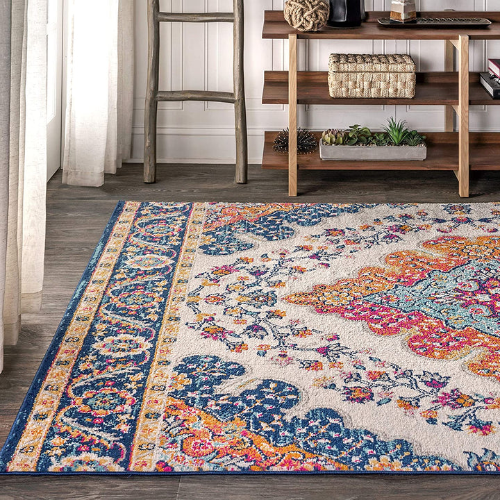 Bohemian Flair Boho Vintage Medallion Indoor Area-Rug Floral Easy-Cleaning High Traffic Bedroom Kitchen Living Room Non Shedding