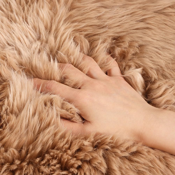 Genuine Sheepskin Area Rug Wool Rug Fur Carpet Fluffy Shaggy Fur Rug for Living Room Kids Bedroom Real Sheepskin Throw Lambskin Rugs Sofa Mat Chair Seat Covers (Tan, 2 x 6 ft Sheepskin)