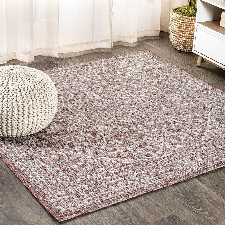 Malta Bohemian Medallion Textured Weave Indoor Outdoor Area Rug, Coastal, Traditional, Transitional Easy Cleaning, Bedroom, Kitchen, Backyard, Patio, Non Shedding