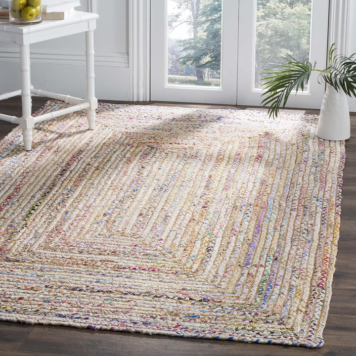 Cape Cod Collection Area Rug - 6' x 9', Red & Multi, Handmade Boho Braided Jute & Cotton, Ideal for High Traffic Areas in Living Room, Bedroom (CAP202A)