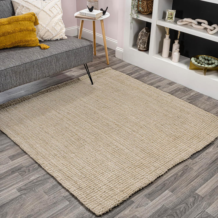 NRF102A-3 Pata Hand Woven Chunky Jute Indoor Area -rug Bohemian Farmhouse Easy -cleaning Bedroom Kitchen Living Room Non Shedding, 3 ft x 5 ft, Natural Color