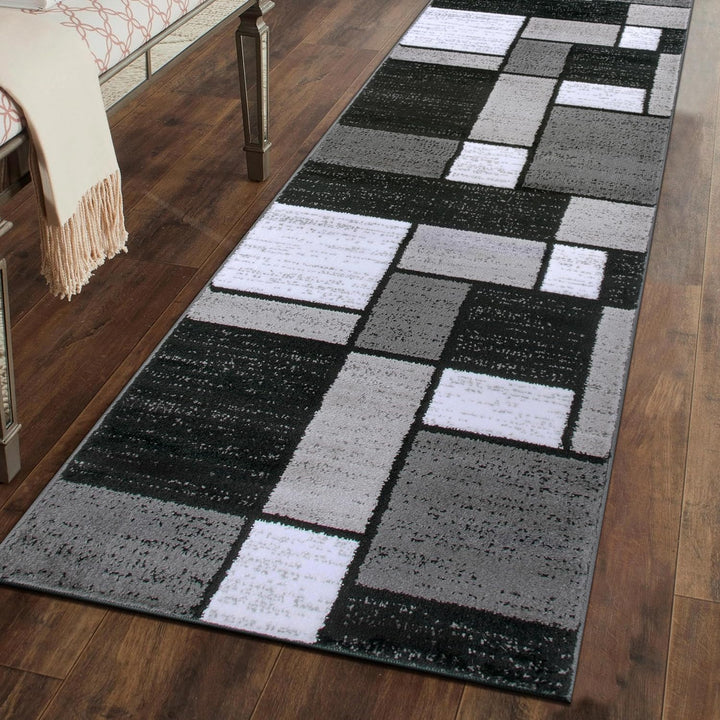 Contemporary Modern Boxes for Home Office, Living Room, Bedroom, Kitchen Non Shedding Area Rug