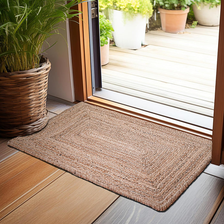 Hand Woven Jute Braided Rug, Natural, Reversible Boho Entry Area Rugs for Kitchen, Living Room, Farmhouse, Decorative Floor Rug