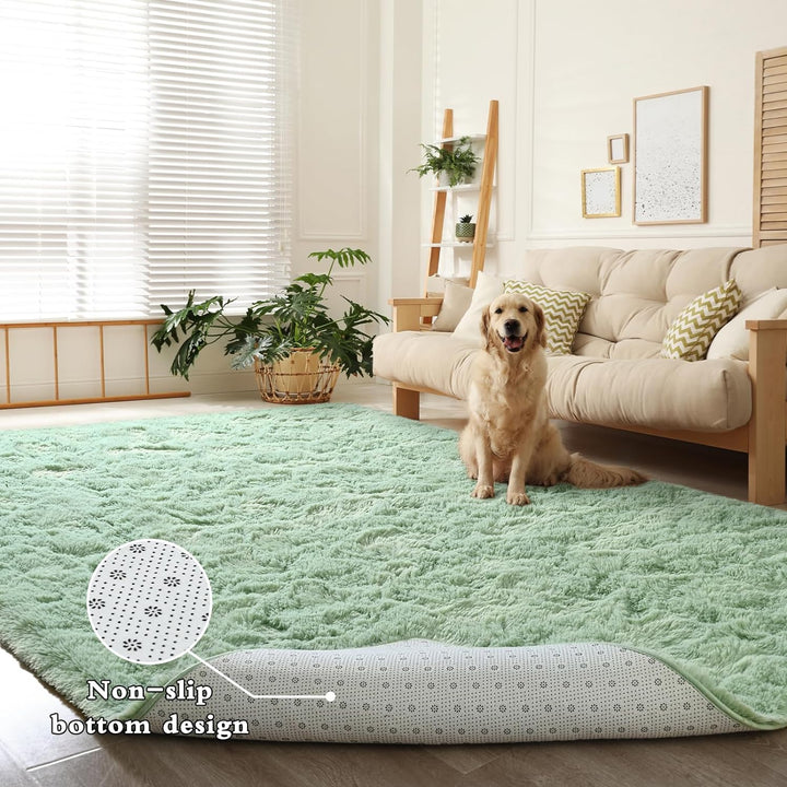 Super Soft Shaggy Rugs Fluffy Carpets, 4x6 ft, Green Area Rug for Living Room Bedroom Girls Kids Room Nursery Home Decor, Non-Slip Plush Indoor Floor Bedside Rug, 4x6 Feet Green