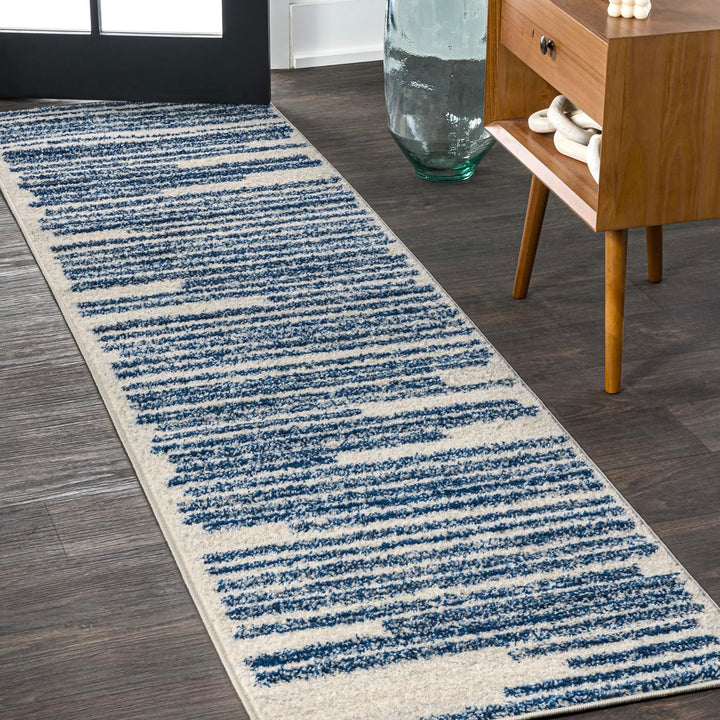 Khalil Modern Berber Stripe Indoor Farmhouse Area Rug, Bohemian Minimalistic Striped Easy, Cleaning Bedroom Kitchen Living Room Non Shedding