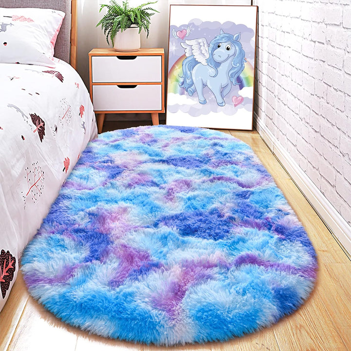 Oval Fluffy Ultra Soft Area Rugs for Bedroom Plush Shaggy Carpet for Kids Room Bedside Nursery Mats, 2.6 x 5.3ft, Grey