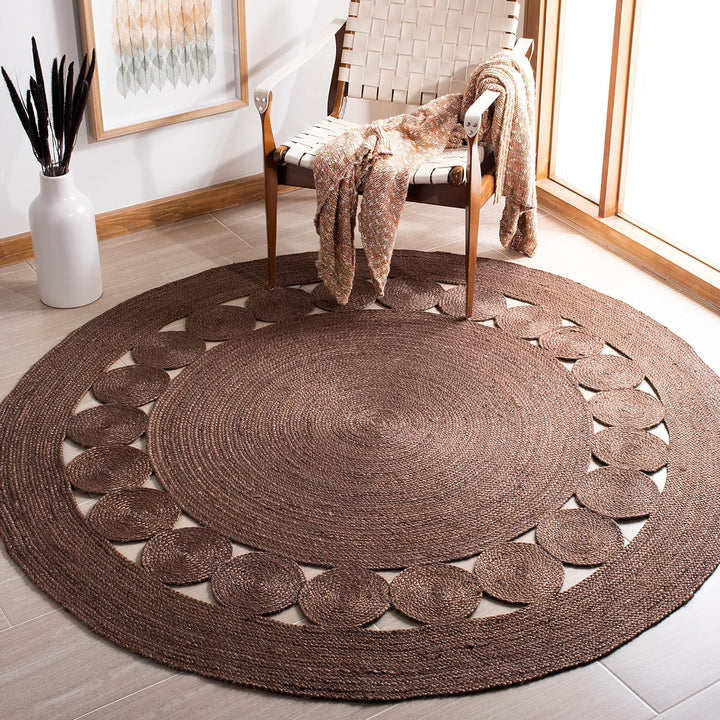 Natural Fiber Collection Area Rug - 6' Round, Natural, Handmade Boho Charm Farmhouse Jute, Ideal for High Traffic Areas in Living Room, Bedroom (NF364A)