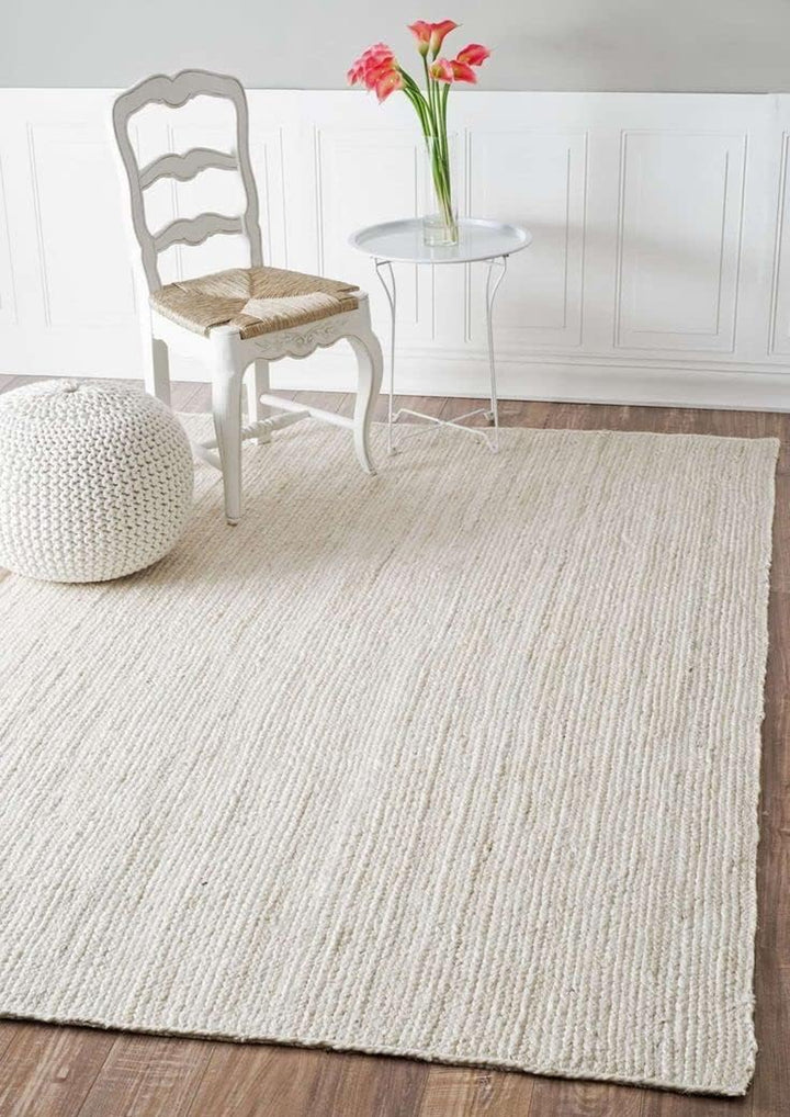 Handwoven Jute Area Rug - 6x9 Feet Natural Yarn - Rustic Vintage Beige Braided Reversible Rectangular Rugs for Bedroom - Kitchen - Living Room - Farmhouse (6' x 9')