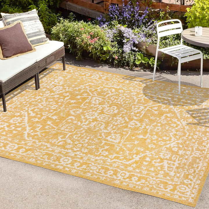 Malta Bohemian Medallion Textured Weave Indoor Outdoor Area Rug, Coastal, Traditional, Transitional Easy Cleaning, Bedroom, Kitchen, Backyard, Patio, Non Shedding