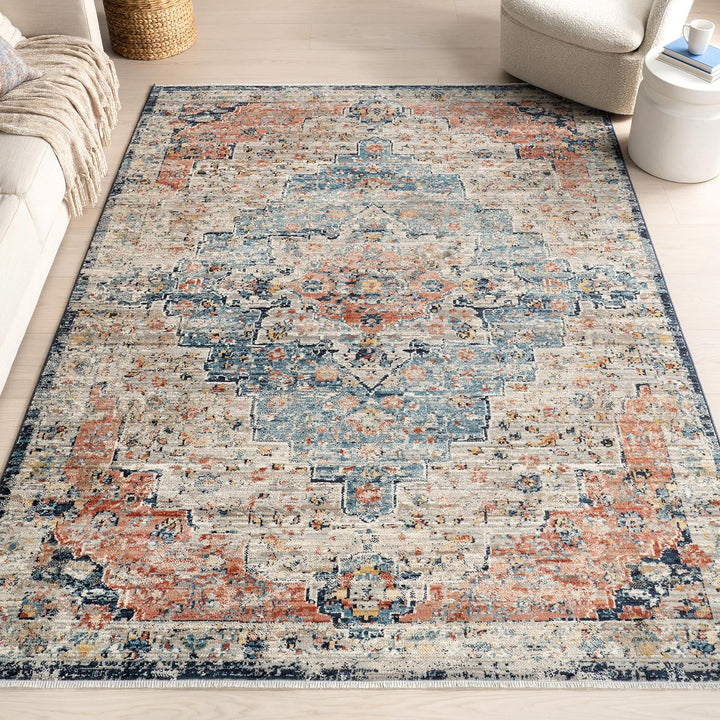 Sawyer Vintage Transitional Area Rug - 5x7 Area Rug Vintage Multi/Ivory Rugs for Living Room Bedroom Dining Room Kitchen