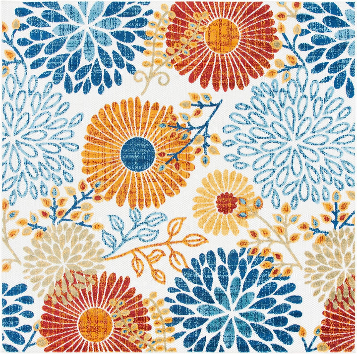 Cabana Collection Area Rug - 5'3" x 7'6", Creme & Red, Floral Design, Non-Shedding & Easy Care, Indoor/Outdoor & Washable-Ideal for Patio, Backyard, Mudroom (CBN832A)