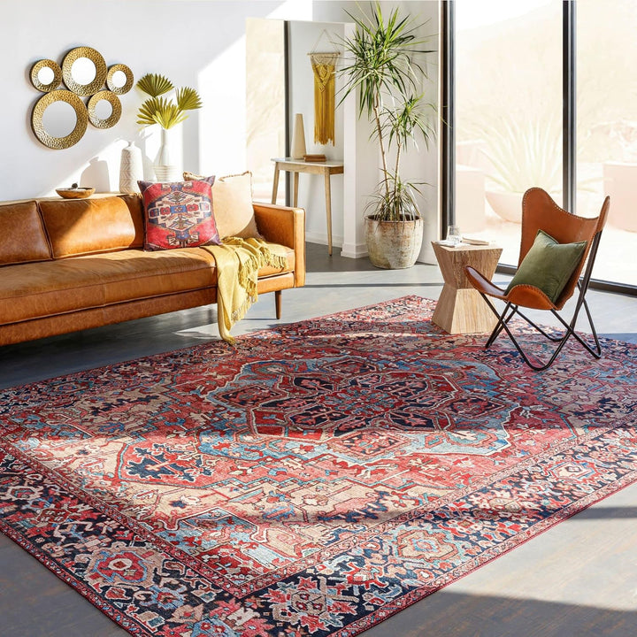 Reeta Printed Medallion Area Rug,7'6" x 9'6",Bright Red/Wheat