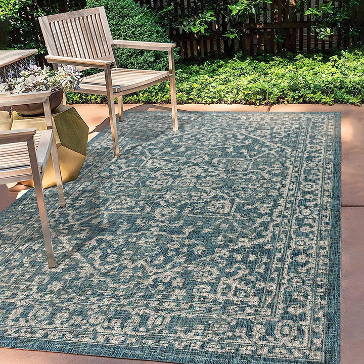 Malta Bohemian Medallion Textured Weave Indoor Outdoor Area Rug, Coastal, Traditional, Transitional Easy Cleaning, Bedroom, Kitchen, Backyard, Patio, Non Shedding