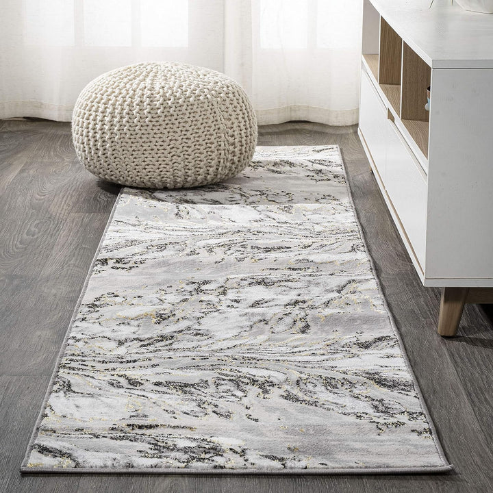 SOR203E-5 Swirl Marbled Abstract Indoor Area-Rug, Casual, Contemporary, Transitional Easy-Cleaning,Bedroom,Kitchen,Living Room,Non Shedding, Black/Ivory, 5 X 8