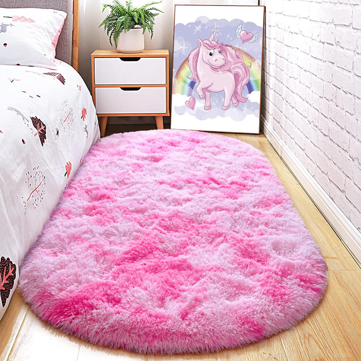 Oval Fluffy Ultra Soft Area Rugs for Bedroom Plush Shaggy Carpet for Kids Room Bedside Nursery Mats, 2.6 x 5.3ft, Grey