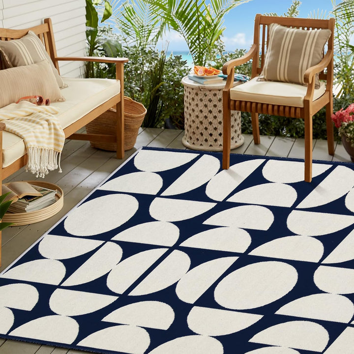 Indoor/Outdoor Rug, Reversible Washable Patio Rug, Low Pile Modern Abstract Floor Carpet Area Rug, Cotton Woven Entryway Rug for Living Room, Backyard, Bedroom