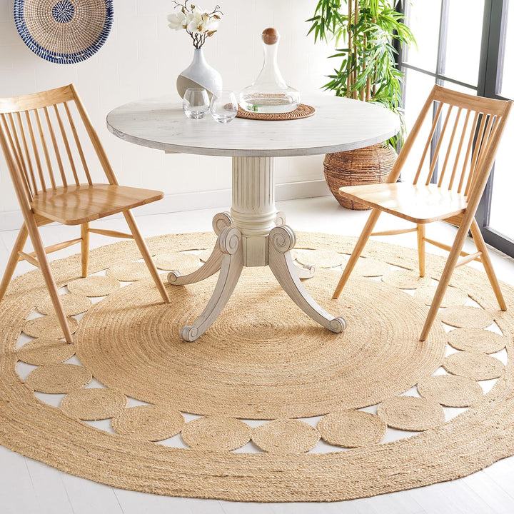 Natural Fiber Collection Area Rug - 6' Round, Natural, Handmade Boho Charm Farmhouse Jute, Ideal for High Traffic Areas in Living Room, Bedroom (NF364A)