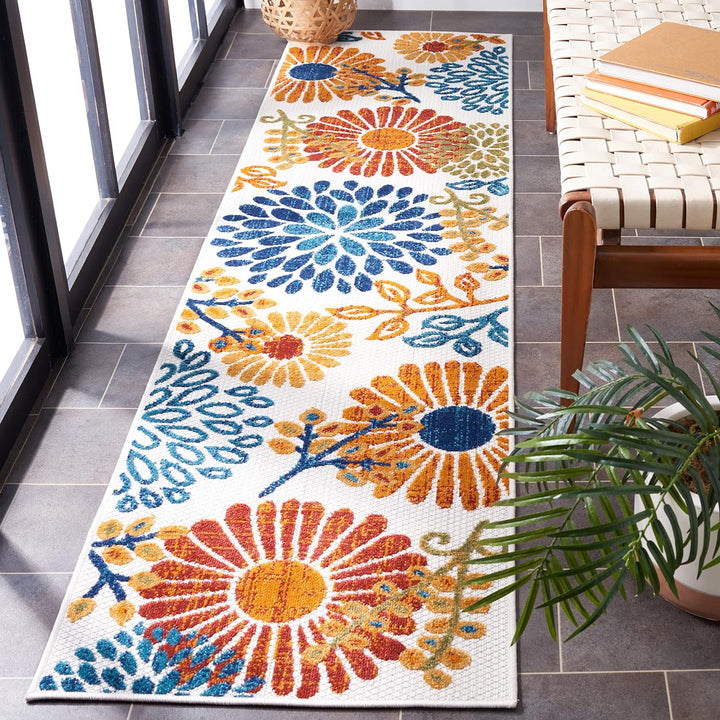 Cabana Collection Area Rug - 5'3" x 7'6", Creme & Red, Floral Design, Non-Shedding & Easy Care, Indoor/Outdoor & Washable-Ideal for Patio, Backyard, Mudroom (CBN832A)