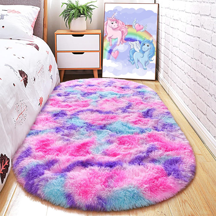 Oval Fluffy Ultra Soft Area Rugs for Bedroom Plush Shaggy Carpet for Kids Room Bedside Nursery Mats, 2.6 x 5.3ft, Grey