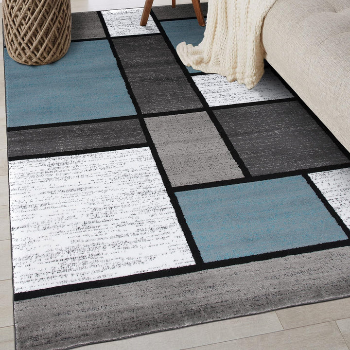 Contemporary Modern Boxes for Home Office, Living Room, Bedroom, Kitchen Non Shedding Area Rug