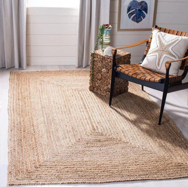 Handwoven Jute Area Rug - 6x9 Feet Natural Yarn - Rustic Vintage Beige Braided Reversible Rectangular Rugs for Bedroom - Kitchen - Living Room - Farmhouse (6' x 9')