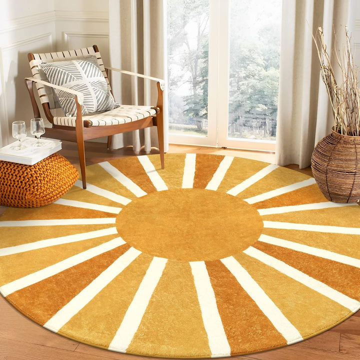 Washable Boho Area Rugs for Living Room Non-Slip Throw Dining Room Rug Soft Rug, Cute Rainbow Sun Print Rug for Office Classroom Bedroom Nursery