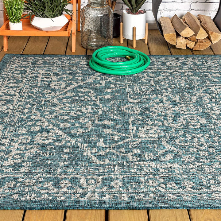 Malta Bohemian Medallion Textured Weave Indoor Outdoor Area Rug, Coastal, Traditional, Transitional Easy Cleaning, Bedroom, Kitchen, Backyard, Patio, Non Shedding