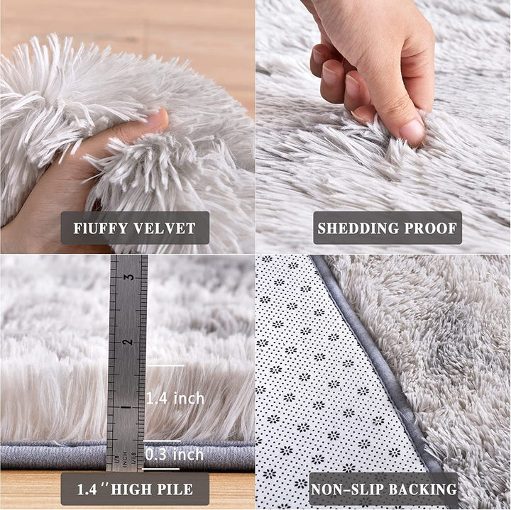 Shag Area Rugs for Bedroom,5x7 Feet Fluffy Fuzzy Soft Carpet,Gray Plush Shaggy Bedside Rug,Non-Slip Plush Indoor Living Room Rug for Kids Boys College Dorm Home Decor,Grey and White