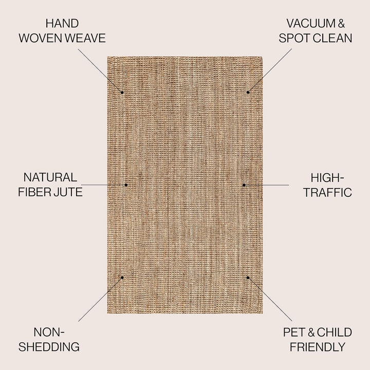 NRF102A-3 Pata Hand Woven Chunky Jute Indoor Area -rug Bohemian Farmhouse Easy -cleaning Bedroom Kitchen Living Room Non Shedding, 3 ft x 5 ft, Natural Color