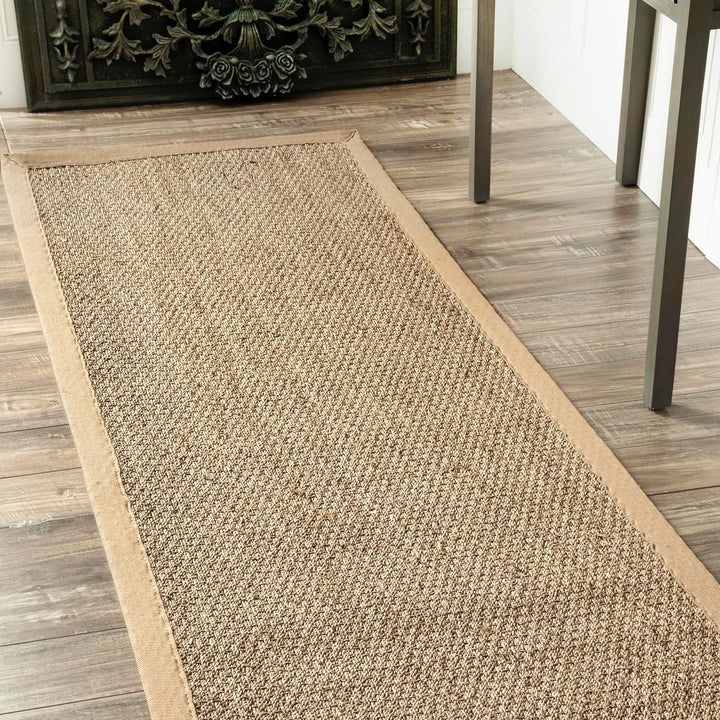 Elijah Seagrass Area Rug, Solid Farmhouse Style, Cotton Bordered, Basketweave, Natural Fiber, For Bedroom, Dining Room, Living Room, Hallway, Office, Kitchen, Entryway