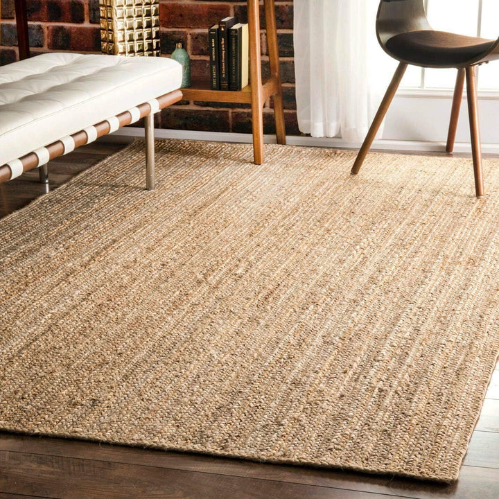 Handwoven Jute Area Rug - 6x9 Feet Natural Yarn - Rustic Vintage Beige Braided Reversible Rectangular Rugs for Bedroom - Kitchen - Living Room - Farmhouse (6' x 9')