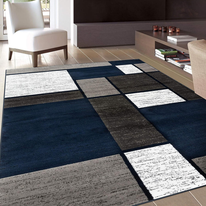 Contemporary Modern Boxes for Home Office, Living Room, Bedroom, Kitchen Non Shedding Area Rug