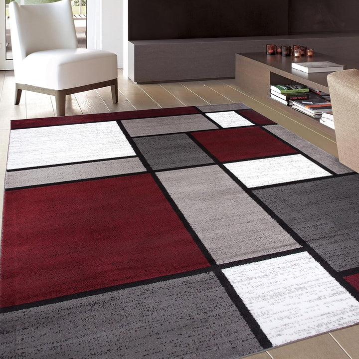 Contemporary Modern Boxes for Home Office, Living Room, Bedroom, Kitchen Non Shedding Area Rug