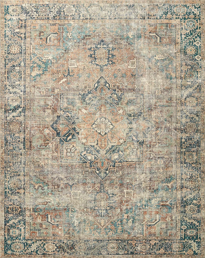 Margot Collection MAT-02 Terracotta / Lagoon 5'-0" x 7'-6", .38" Thick, Area Rug, feat.CloudPile, Soft, Durable, Printed, Medallion, Low Pile, Non-Shedding, Easy Clean, Living Room Rug