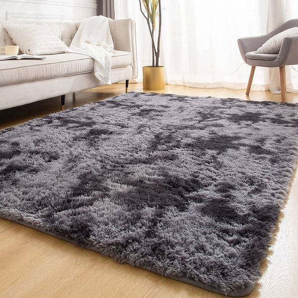 Soft Shag Area Rug for Bedroom, 5x8 Feet Fluffy Shaggy Carpet for Living Room Nursery Playroom Baby Kids Girls Room Classroom, Fuzzy Plush Rug Room Decor, Tie-Dyed Dark Grey