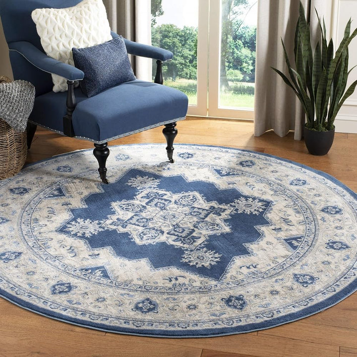 Brentwood Collection Area Rug Rectangle - 8' x 10', Cream & Grey, Medallion Distressed Design, Non-Shedding & Easy Care, Ideal for High Traffic Areas in Living Room, Bedroom (BNT865B)