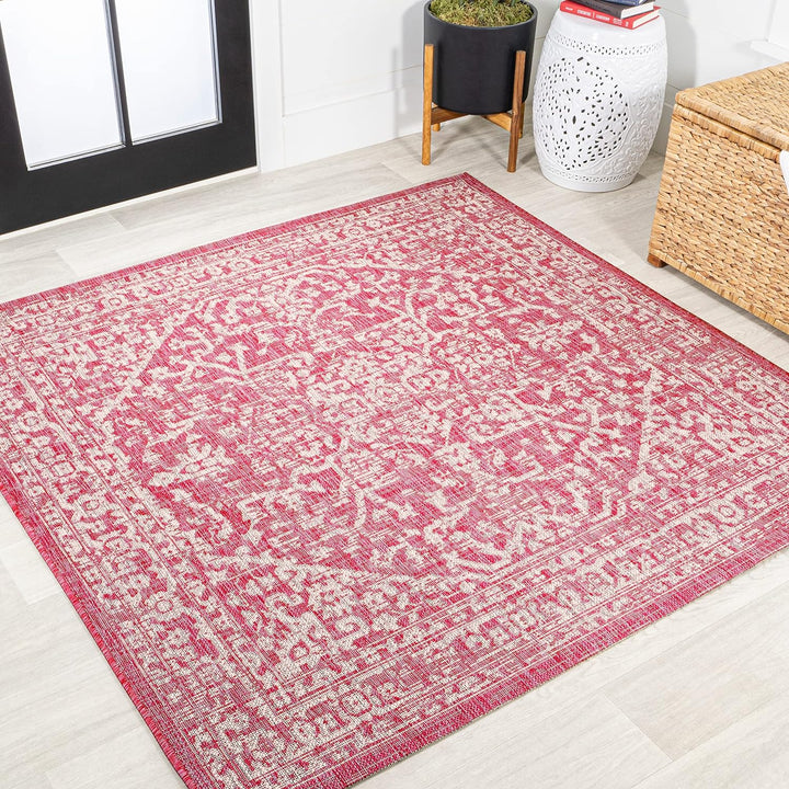 Malta Bohemian Medallion Textured Weave Indoor Outdoor Area Rug, Coastal, Traditional, Transitional Easy Cleaning, Bedroom, Kitchen, Backyard, Patio, Non Shedding