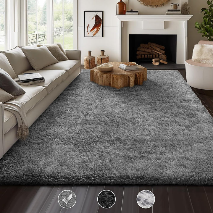 Machine Washable 6x9 Rugs for Living Room,Grey Fluffy Carpet Large Fuzzy Plush Shag Comfy Soft, Non-Slip Indoor Floor Carpet,for Kids Boys Girls, Room,Bedroom,Playroom, Home Decor Aesthetic