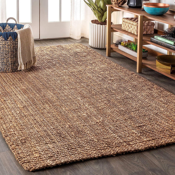 NRF102A-3 Pata Hand Woven Chunky Jute Indoor Area -rug Bohemian Farmhouse Easy -cleaning Bedroom Kitchen Living Room Non Shedding, 3 ft x 5 ft, Natural Color