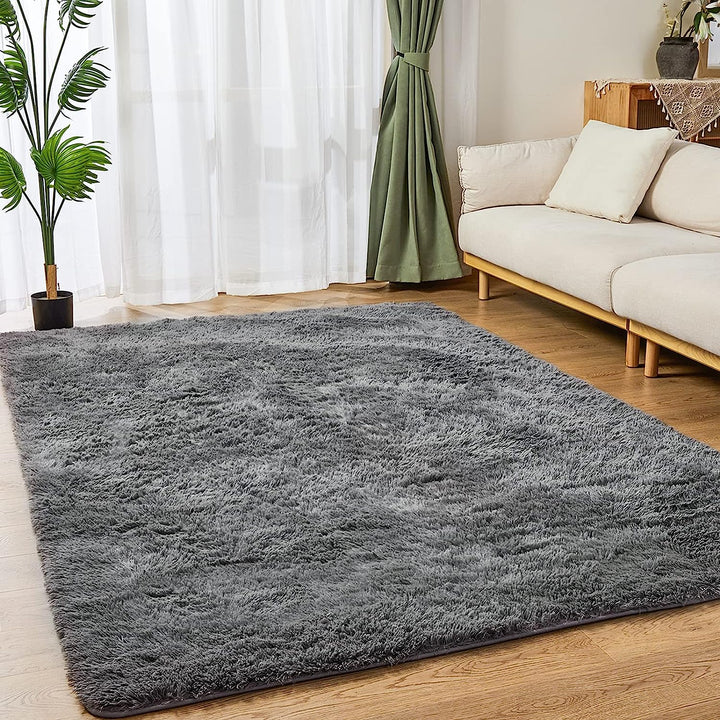 Large Shag Area Rugs 8x10 Feet for Living Room Bedroom, Indoor Soft Fuzzy Shaggy Carpet Fluffy Rugs for Kids Girls Boys Classroom Nursery Dorm Room, Tie-Dyed Light Grey